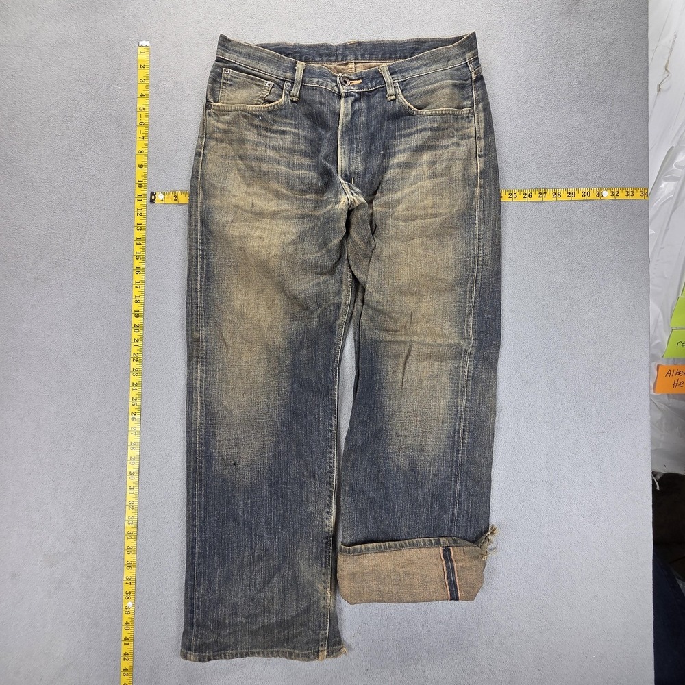 Edwin Jeans Mens Blue Selvedge 505z Dirty Wash Wide Leg Thrashed Fits 33x30